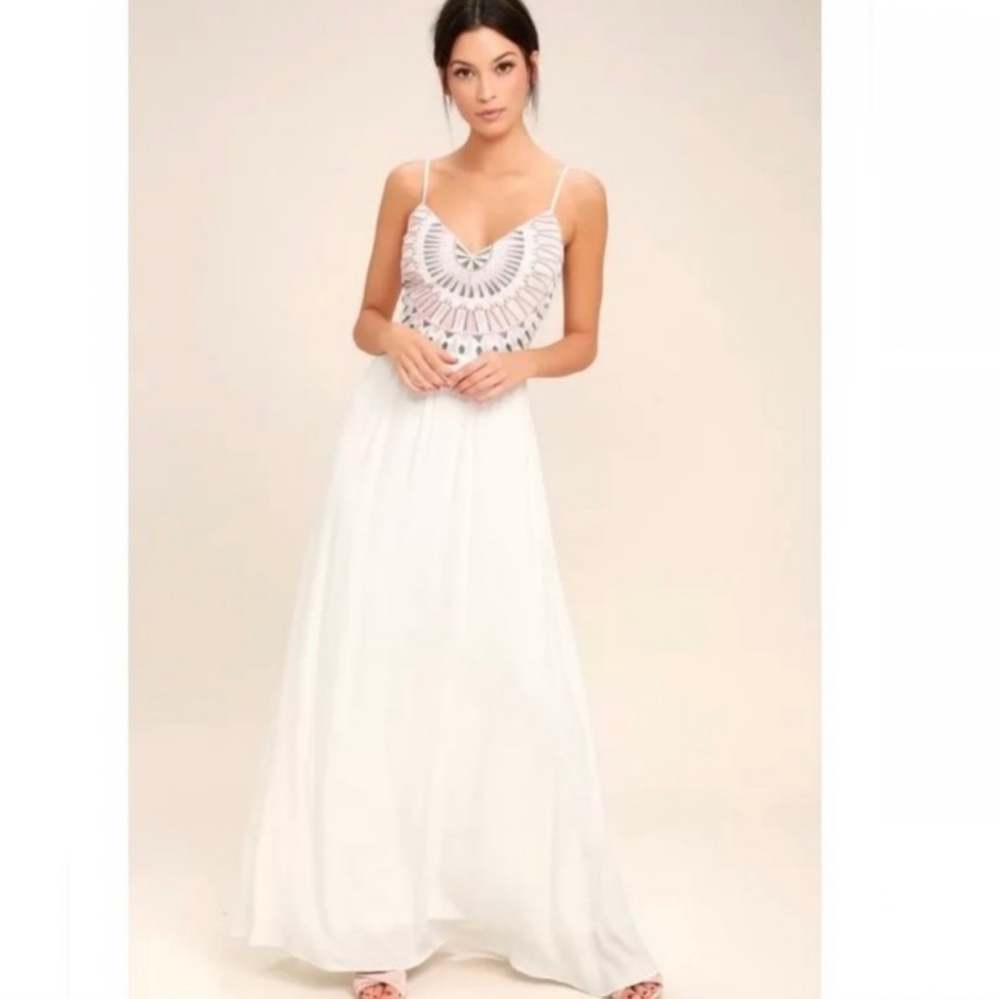 Lulu's Ascension Island White Embroidered Maxi Dress